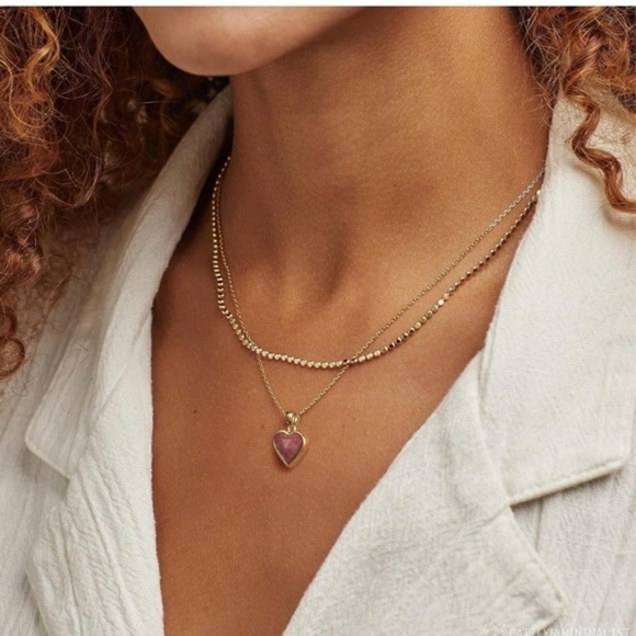 Gold 14k Gold Plated Rhodochrosite Heart Stone Necklace - Picture 2 of 5